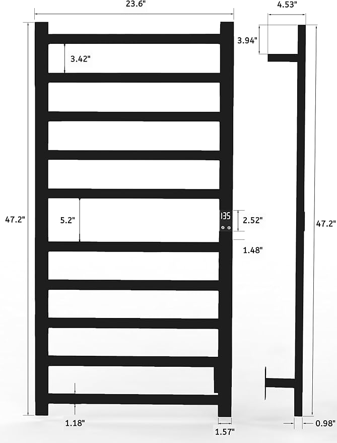 Topdattion Electric Towel Warmer | Super Thin | with Timer & Temperature Multi-Level Adjustments | Hardwired & Plug-in | 10 Bar | Matte Black Finish