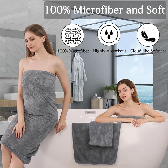 Ycosy Gray Bath Towels Set 35x70 Inches - Luxury 600 GSM Oversized Bath Sheet Towel,Extra Large Microfiber - Quick Dry,Highly Absorbent,Super Soft Shower Towels Spa Hotel Bathroom Towel Set (4-Pack)