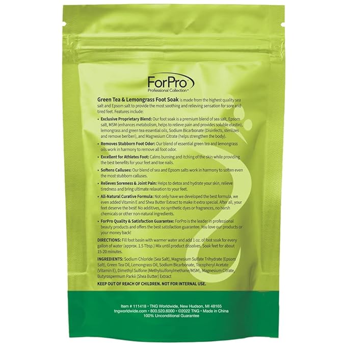 ForPro Professional Collection Green Tea & Lemongrass Foot Soak with Sea & Epsom Salt for Toenail Athletes, Stubborn Odor Scent, Softens Calluses & Soothes Sore Tired Feet - 48 Ounces (3 1-lb Packs)