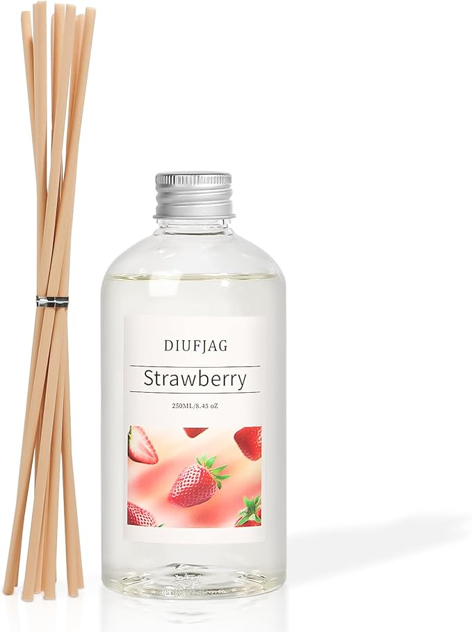 Strawberry Diffuser with 10 Fiber Sticks, 6.7 oz Diffusers for Home Essentials Bathroom,Last up to 60 Days