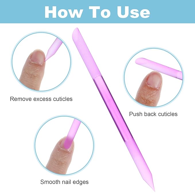 4PCS Glass Cuticle Pusher Tool, Dual-Ended Manicure Stick, Crystal Glass Nail File Women Professional Precision Filing Cuticle Remover Tools for Natural Nails & Cuticles Care (Purple Green Blue Pink)