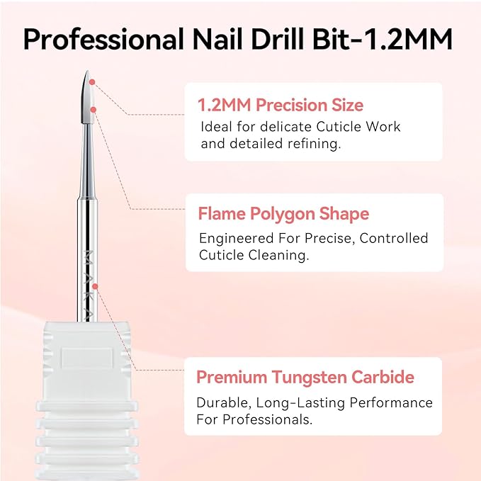 Makartt Flame Cuticle Nail Drill Bit - 3/32" Shank Tungsten Carbide Bit for Nail Drill Machine Professional Shape Bit for Cuticle Cleaning, Smooth Gel Nails,Sidewall, Dead Skin & Nail Prep Silver