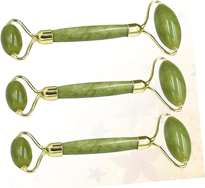 NOLITOY 3pcs Jade Roller Facial Massage Tool Portable Skin Care for Puffiness Relief and Migraine Soothing Natural Green Face Roller for Beauty Routine