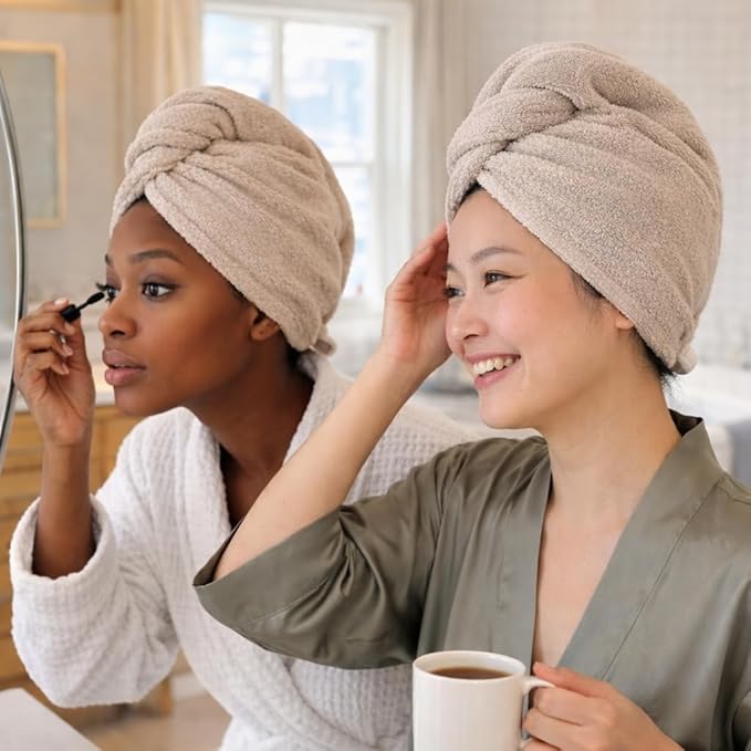 100% Turkish Cotton Hair Towel Wrap 2 Pack – Oeko-TEX Certified Quick Dry Turban for Wet Hair – Soft, Absorbent, Gentle on Curly & Long Hair – 10x26 Inch
