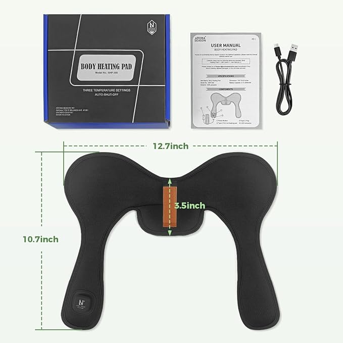 Cordless Electric Heating Pad for Neck and Shoulder, Portable Heated Neck Wrap with 3 Heating Levels, 4000mAh Rechargeable Small Thin Mini Heated Brace 30Mins Auto-Off(Black)
