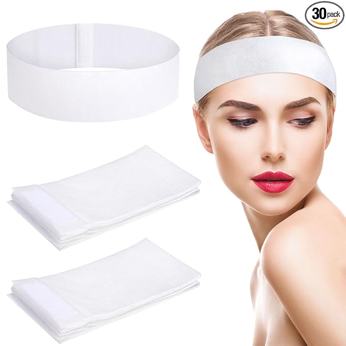 Pimoys Disposable Spa Headband, 30 Count Skincare Facials Headbands for Esthetician Supplies Stretch Headbands Spa Gifts for Mom Women