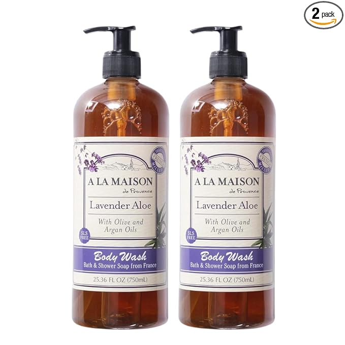 A LA MAISON French Hydrating Liquid Body Wash, Lavender Aloe - Natural Body Wash Made with Essential Oils - Biodegradable, Plant-Based, Vegan, Cruelty-Free, Alcohol & Paraben Free (25.36 oz, 2 Pack)