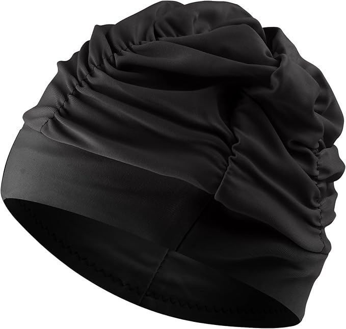 Swim Caps for Women Swimming,1 Pcs Fabric Nylon Cloth Swim Cap, Comfort Pleated Swimming Cap for Long Hair, Not Waterproof Elastic Bathing Caps, Swim Hat Keep Hairstyle Unchanged