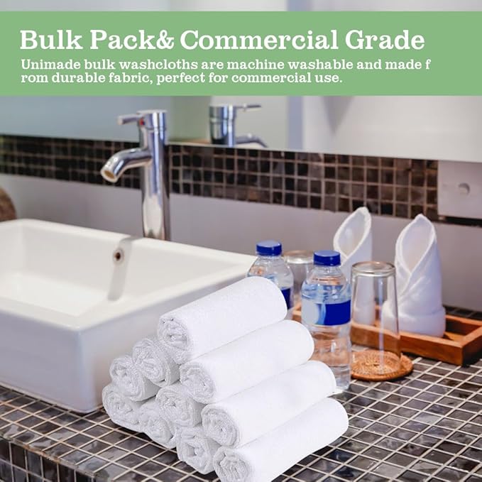 UNIMADE Washcloths Bulk - 10 Pack - Face Towels (12" x 12"), Highly Soft Wash Cloths and Hand Towels, Fast Drying Multi-Purpose Microfiber Cleansing Cloths for Bathroom, Hotel, Spa, and Salon - White