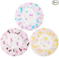 Shower Caps, 3 Pcs Waterproof Bath Caps Plastic Reusable Shower Caps Elastic Band Bath Hair Hat for Women Ladies Spa Salon