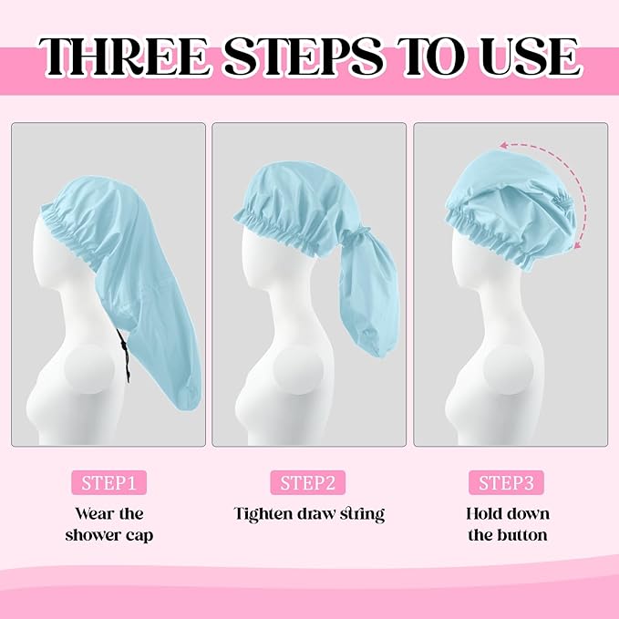 2 Pcs Large Shower Cap for Braids, Extra Long Shower Cap for Women Long Hair & Locs, Waterproof Hair Bonnets for Dreadlocks Drawstring Bath Caps for Women & Men (Pink, Light Blue)