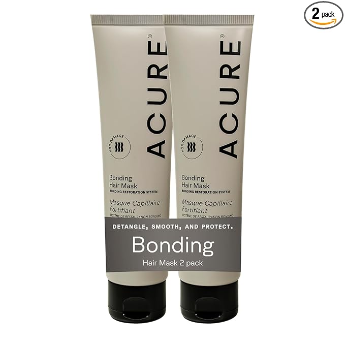 Acure Bonding Hair Mask - Weekly Deep Conditioning Hair Mask for Damaged Locks, Rescue Bond Repair Treatment for Dry, Damaged, Thin, Fine Locks, Natural Ingredients, Vegan - 5 fl oz (2 Pack)