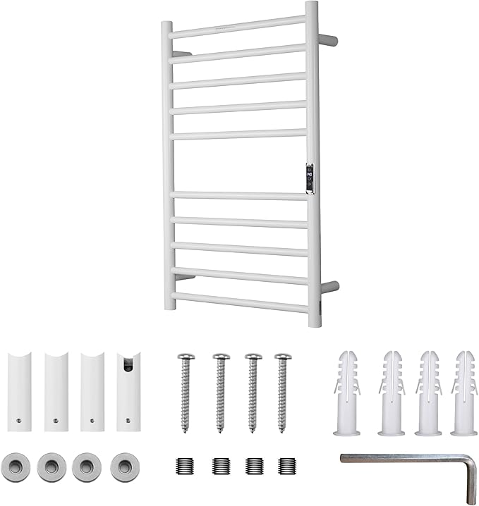 Heated Towel Racks for Bathroom, Wall Mounted Electric Towel Warmer Racks with Timer & Temperature Control, 10 Bar Stainless Steel Towel Heater for Bathroom,White, Plug-in