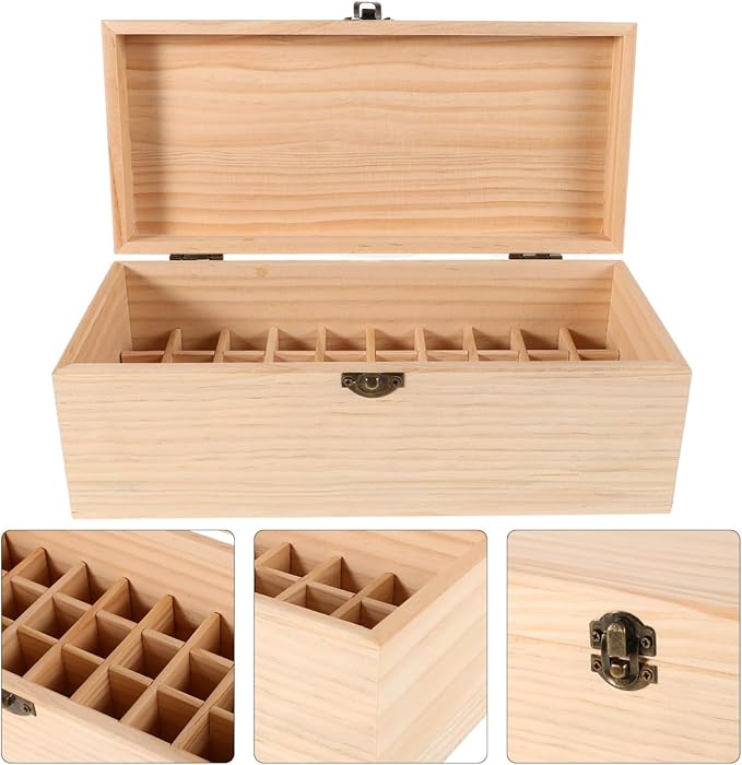 Healeved Essential Oil Storage Box Wooden Organizer with Multiple Compartments for Aromatherapy Bottles Nail Polish Display Pine Wood Case 10.55 X 4.60 X 3.93 Inch for Home Spa Use