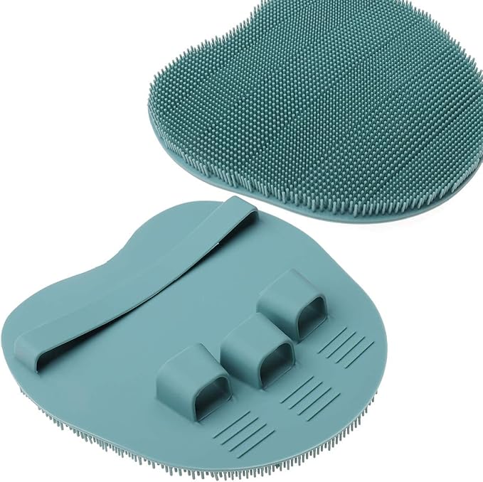 1 Pack Soft Silicone Shower Brush Body Wash Bath Exfoliating Skin Massage Scrubber, Dry Skin Brushing Glove Loofah, Fit for Sensitive and All Kinds of Skin(Eucalyptus Green)
