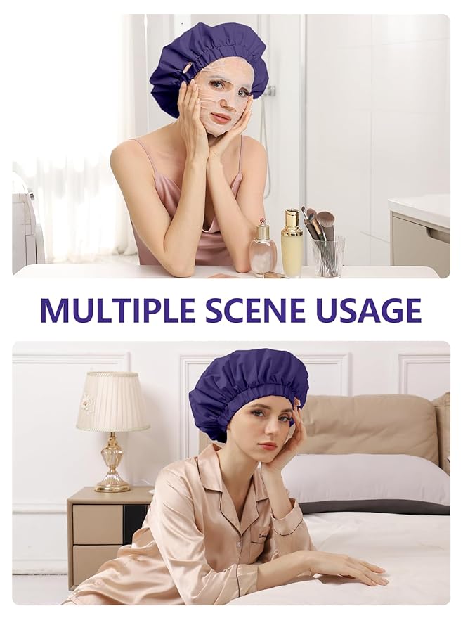 Years calm Reusable Waterproof Shower Caps for Women, Hair Caps for Showers, Double-Layer Elastic Design, for All Hairstyles, Travel-Friendly (Dark Blue)
