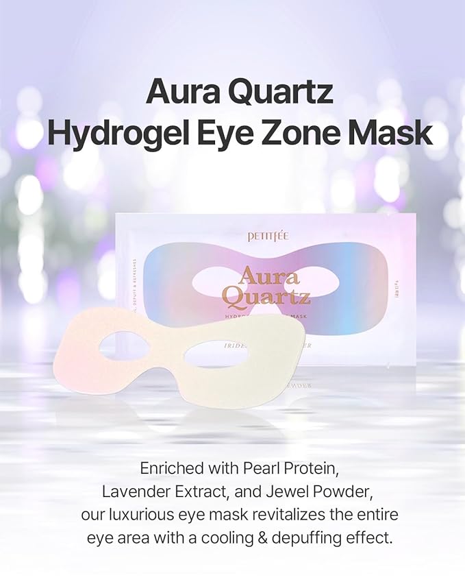 Petitfee Aura Quartz Hydrogel Eye Zone Mask 5ea (9g*5) - Lavender Mask for Entire Eye Area, Instant Cooling, Puffiness, Morning Quick Care, Rejuvenating Tired Skin, Brighter Complexion