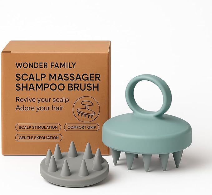 WONDER FAMILY Silicone Scalp Scrubber for Dandruff – Serum, Balm, & Hair Oil Applicator – Scalp Massager Hair Growth for Men, Women – Shampoo Massager Brush or Head Scratcher (Blue)