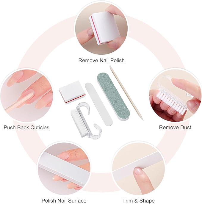 SUTOKAKA 10 Sets Disposable Manicure Prep Kit for Travel Home, Portable Basics 5 in 1 Nail Salon Pedicure Kit, Professional Nail Tools Supplies, Nail File, Mini Buffer, Wood Stick & Handle Grip Brush