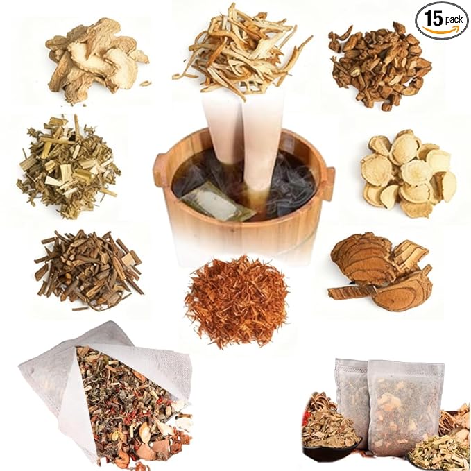 Ouliget Herbal Pedicure Foot Soak,Lymphatic Drainage Ginger Mugwort Foot Bath,Foot Soak Kit for Remove Toxins Relieve Fatigue Dispel Cold and Remove Dampness,15 Pack