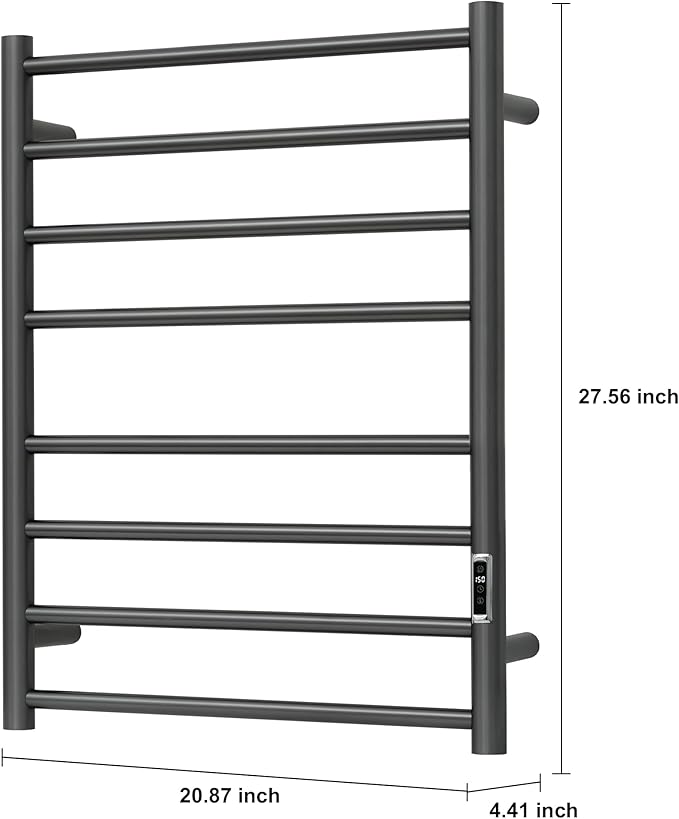 Heated Towel Racks for Bathroom, Wall Mounted Electric Towel Warmer Racks with Timer & Temperature Control, Stainless Steel Towel Heater for Bathroom (Round-Gunmetal Grey, 8 Bars)