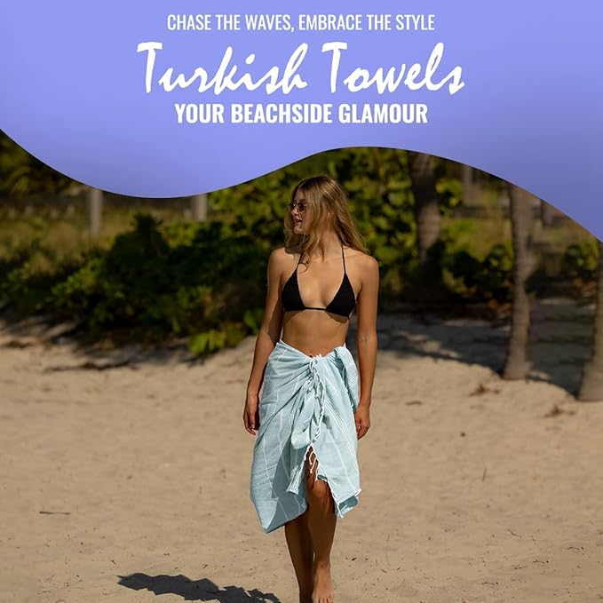 Turkish Towels Cotton Bath Beach Spa Sauna Hammam Yoga Gym Hamam Towel Fouta Peshtemal Pestemal Blanket (Light Blue)