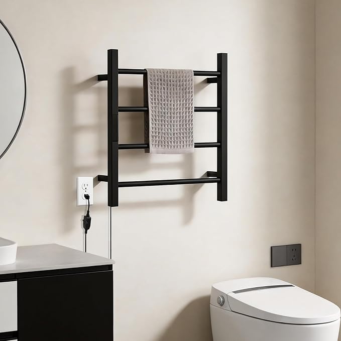 Heated Towel Racks for Bathroom, Hot Towel Warmer 4 Bars with 24hr Timer Stainless Steel Wall Mounted Electric Towel Warmers for Bathroom