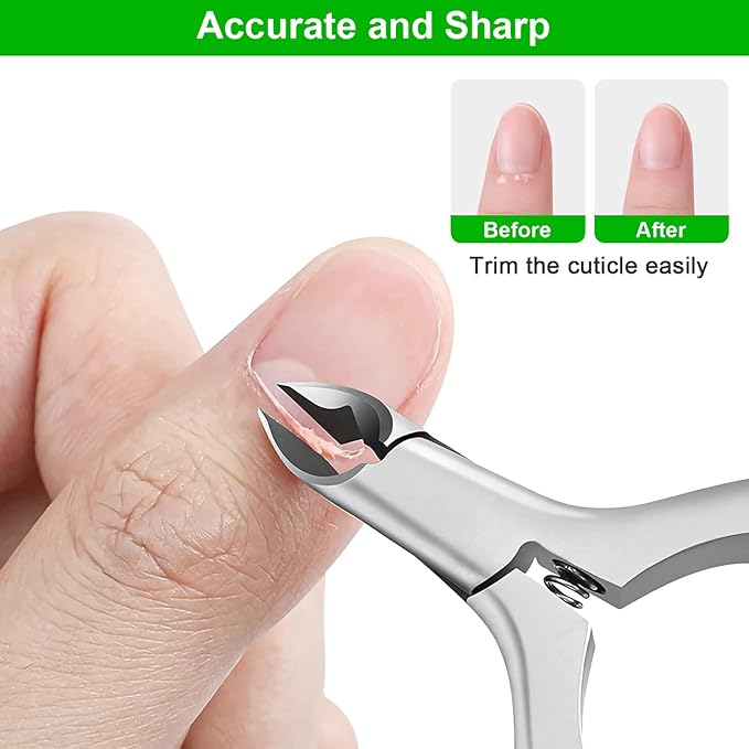 CGBE Cuticle Trimmer, 3/4 Jaw Extremely Sharp Cuticle Nippers, Professional Nail Cuticle Trimmer Tools, Non-Slip Silicone Handle Cuticle Clipper for Nail Care Pedicure Manicure Nail (Green)