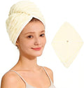 Microfiber Hair Towel Wrap for Women, Soft Lightweight Quick Dry Turban, Drying Hair Towels for Women, Hair Drying Towel for Curly & Long Hair - Yellowish-white (Note: This model is ultra-slim.)