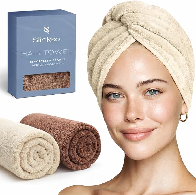 Microfiber Hair Towel Wrap Turban (Beige and Brown)
