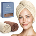 Microfiber Hair Towel Wrap Turban (Beige and Brown)