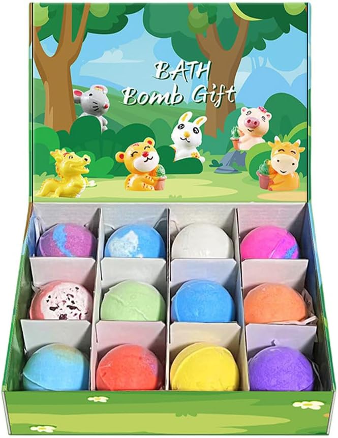 Bath Bombs with Surprise Inside, 6/12 Pack Fizzy Bubble Bath Gift Set, Dinosaur Egg & Ocean Theme Bath Fizzies, Natural Sea Salt Color Changing Spa Easter Bath Balls (Zoo Animal 12PC)