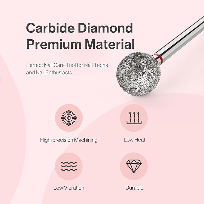 MelodySusie 7mm Ball Shape Cuticle Clean Nail Drill Bit 3/32'', Professional Safety Carbide Diamond Under Nail Cleaner for Cuticle Dead Skin Nail Prepare, Beginners Bits, Series Bit-S, Fine