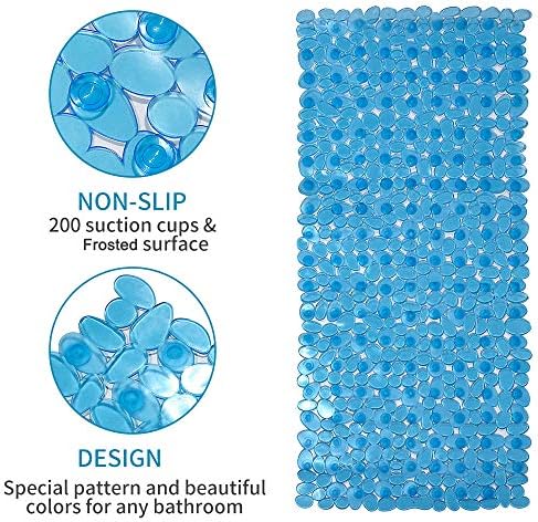 Pebble Shower Mat Non Slip Tub Mat 35"X16" with Suction Cups,Clear Blue - Image 5