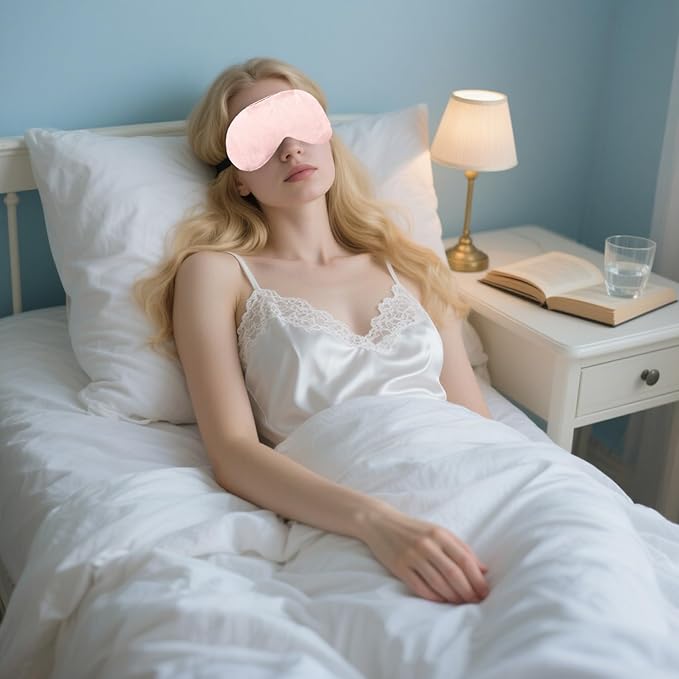 2 PCS Pink Satin Sleep Masks, Adjustable Silk Eye Mask for Sleeping, Eye Sleep Shade Cover, Blind Folds Soft Breathable Blindfold for Play Party Games Airplane Travel Essentials Cover Gifts