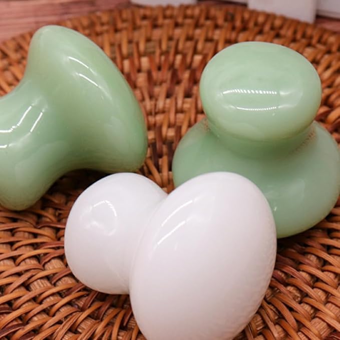 Uonlytech 2Pcs Gua Sha Facial Tools, White Jade Quartz Massage Gua Sha Rollers Stones Scraping Massage Tool for Women Home Spa