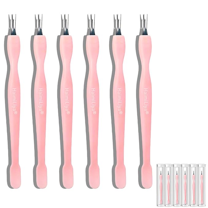 6Pcs 2-in-1 Cuticle Fork with Pusher, Dual-end Cuticle Remover Nail Pusher Cuticle Trimmer, Gentle Plastic Nail Cuticle Care Tool, At-Home Mani Essential, Pink