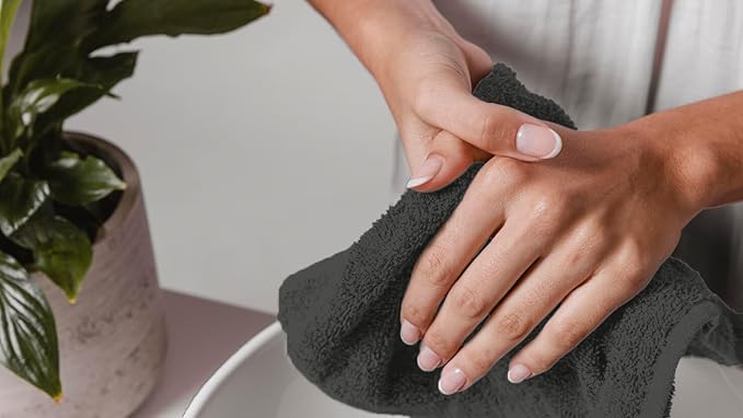 Avalon Towels Cotton Washcloths – (Pack of 48) Size 12x12 Inches, 100% Ring Spun Cotton, Soft & Absorbent Face Towels, Gym Towels, Hotel and Spa Quality, Reusable Fingertip Towels (Grey)