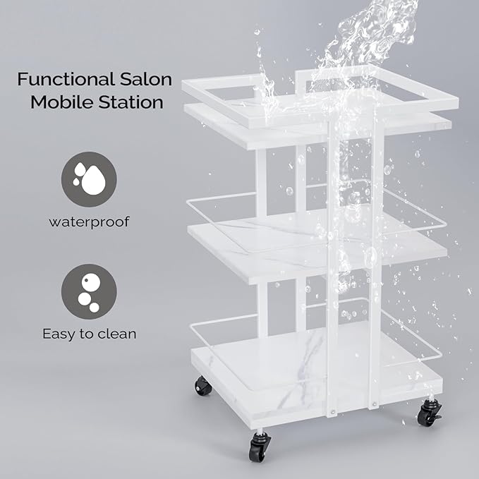Esthetician Cart with Wheels Utility Salon Rolling Trolley, White Mobile Storage Organizer for Beauty Spa Cosmetology Massage, Tattoo Manicure Facial Tool Holder Station