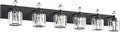 PRESDE 6-Light Crystal Bathroom Lights Fixtures Modern Matte Black Bathroom Lights Fixtures Over Mirror Bath Wall Lighting