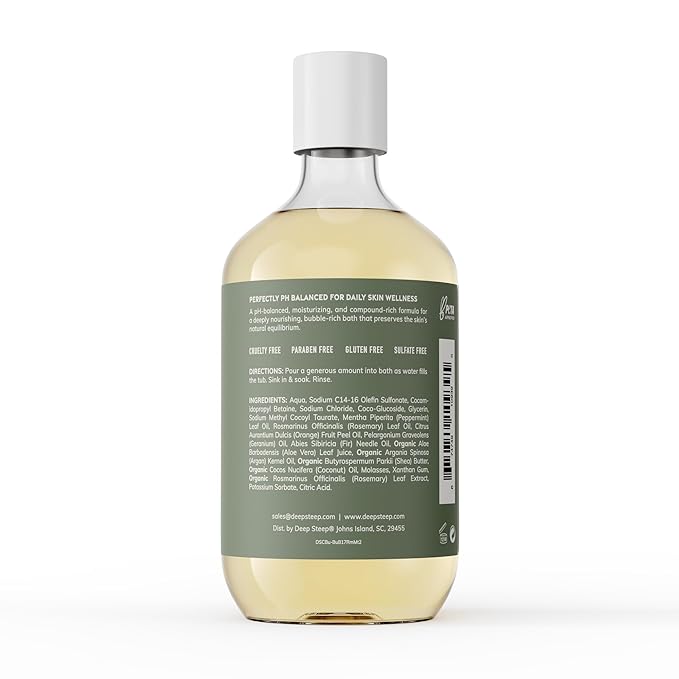 Deep Steep Rosemary Mint Bubble Bath for Women, Hypoallergenic, Clinically Tested, Clean Formula for Sensitive Skin, Sulfate-Free, 17 fl oz Bottle, Essential Bath Accessories