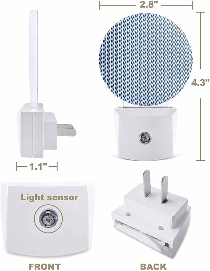 Night Lights Auto Sensor Blue Pinstripes Night Light Woven Denim Striped Round Lamp Plug-in LED Nightlights Dusk to Dawn for Living Room Bedroom Bathroom Hallway Wall Decor
