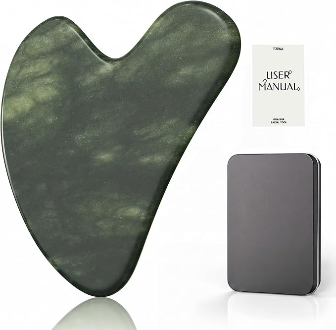 Gua Sha Facial Tool – Jade Guasha Tool for Face, Neck & Body – Gua Sha Tool for Lymphatic Drainage, Puffiness Reduction & Targeted Tension Relief – Beauty Skin Care Gift (Green)