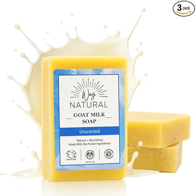 Goat Milk Soap Bar, Unscented (3 Pack) - Premium, Handmade w/Real Milk in USA - Hand & Body Goat Soap - Dry, Sensitive Skin, Gentle, No Dyes - (Large, 5oz)
