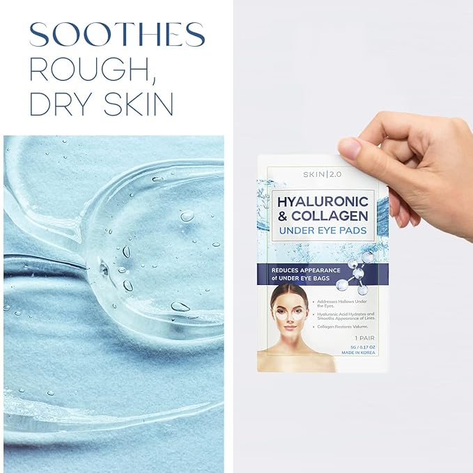 Skin 2.0 Hyaluronic Acid and Collagen Under Eye Patches - Anti-aging, Reduces Eye Bags & Wrinkles, Firming & Hydrating Eye Pads - Cruelty Free Korean Skin Care - All Skin Types - 5 Pairs