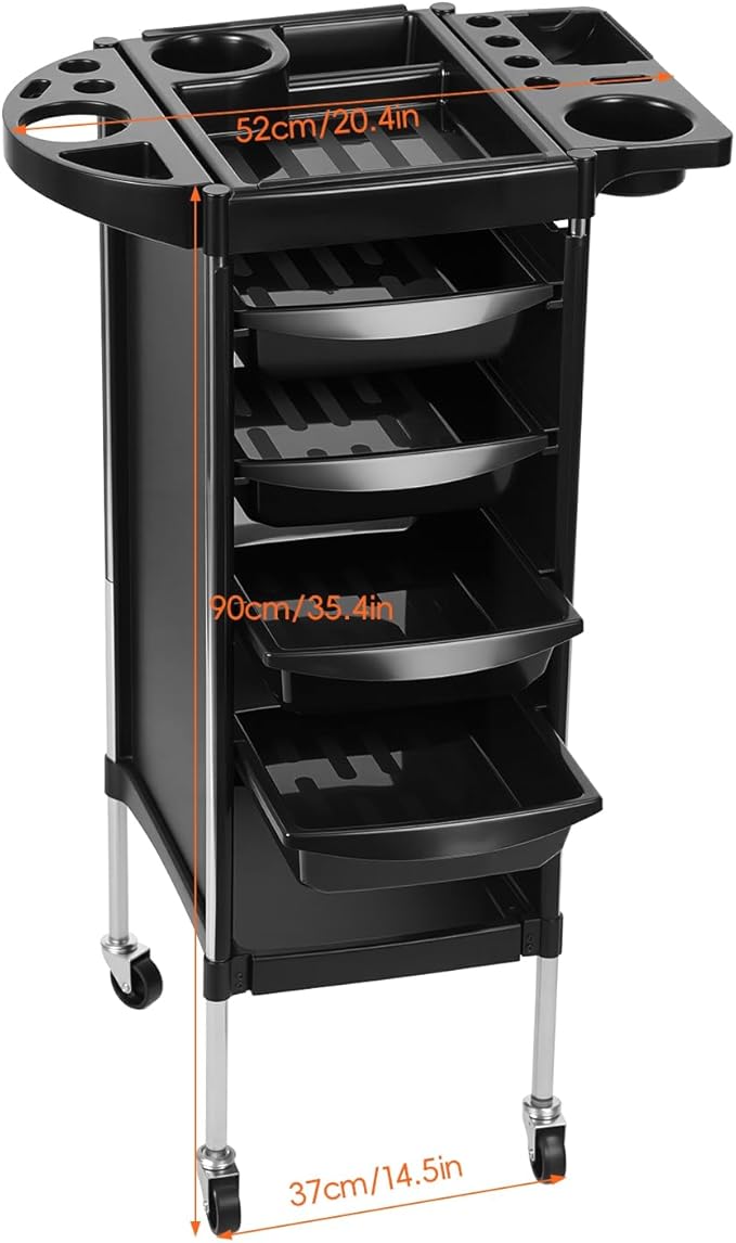 Hair Salon Storage Tool Cart Organizer for Hairdressing Beauty SPA Tattoo, 6-Layer Rolling Utility Cart with Drawer for Kitchen,Bathroom,Living Room,Office, Salon Stations for Hair Stylist Black