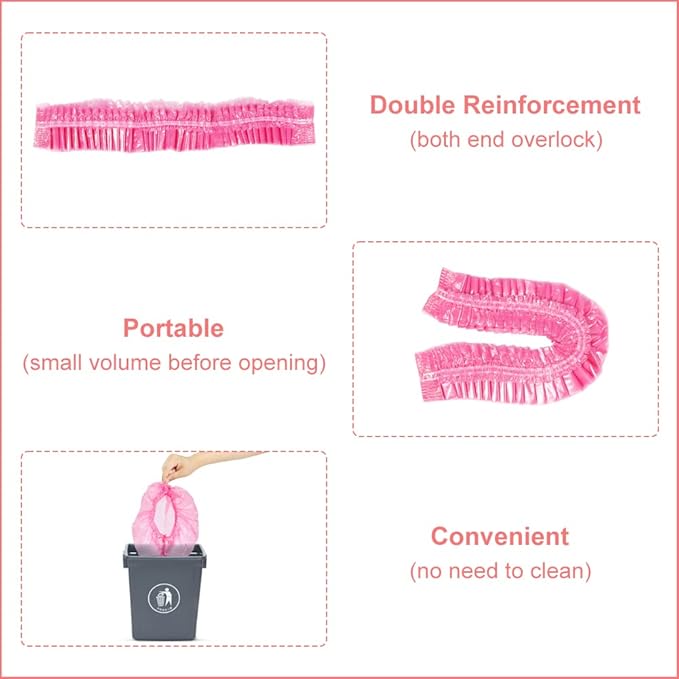 Shintop Disposable Shower Caps for Women,100 Packs Hair Caps Individually Wrapped with Large Elastic Bath Cap for Home, Hotel, Hair Salon and Spa (Pink)