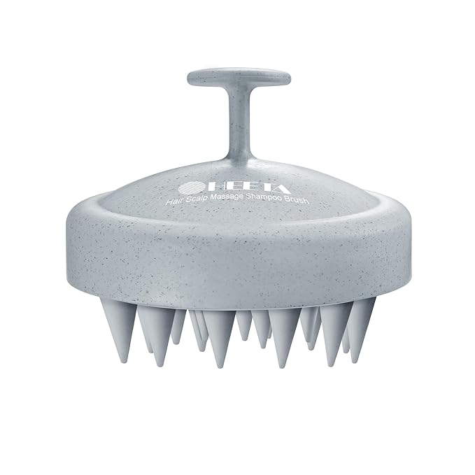 HEETA Scalp Massager Hair Growth, Soft Silicone Scalp Scrubber Shampoo Brush for Exfoliation, Dandruff Removal & Head Massage Stress Relax, Wet & Dry Use for Thick, Thin Hair Care, Wheat Straw Grey