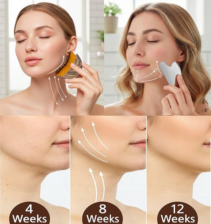2 PCS Set Lymphatic Contour Face Brush,Stainless Steel Guasha Tool,Lymphatic Drainage Massager for Face,Ergonomically Designed to Fit The Skin Precisely and Relieve Fatigue,Skincare Gift for Women