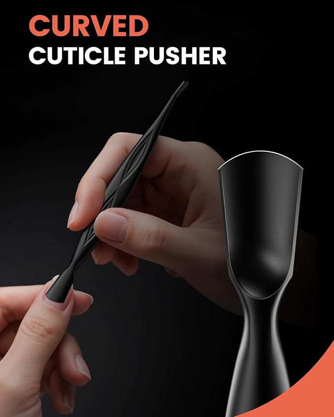 BEZOX Cuticle Trimmer - Elegant Precision Cuticles Pusher & Fork, Dual-Ended Stainless Steel Nail Care Tool for Exquisite Manicures and Pedicures - Black